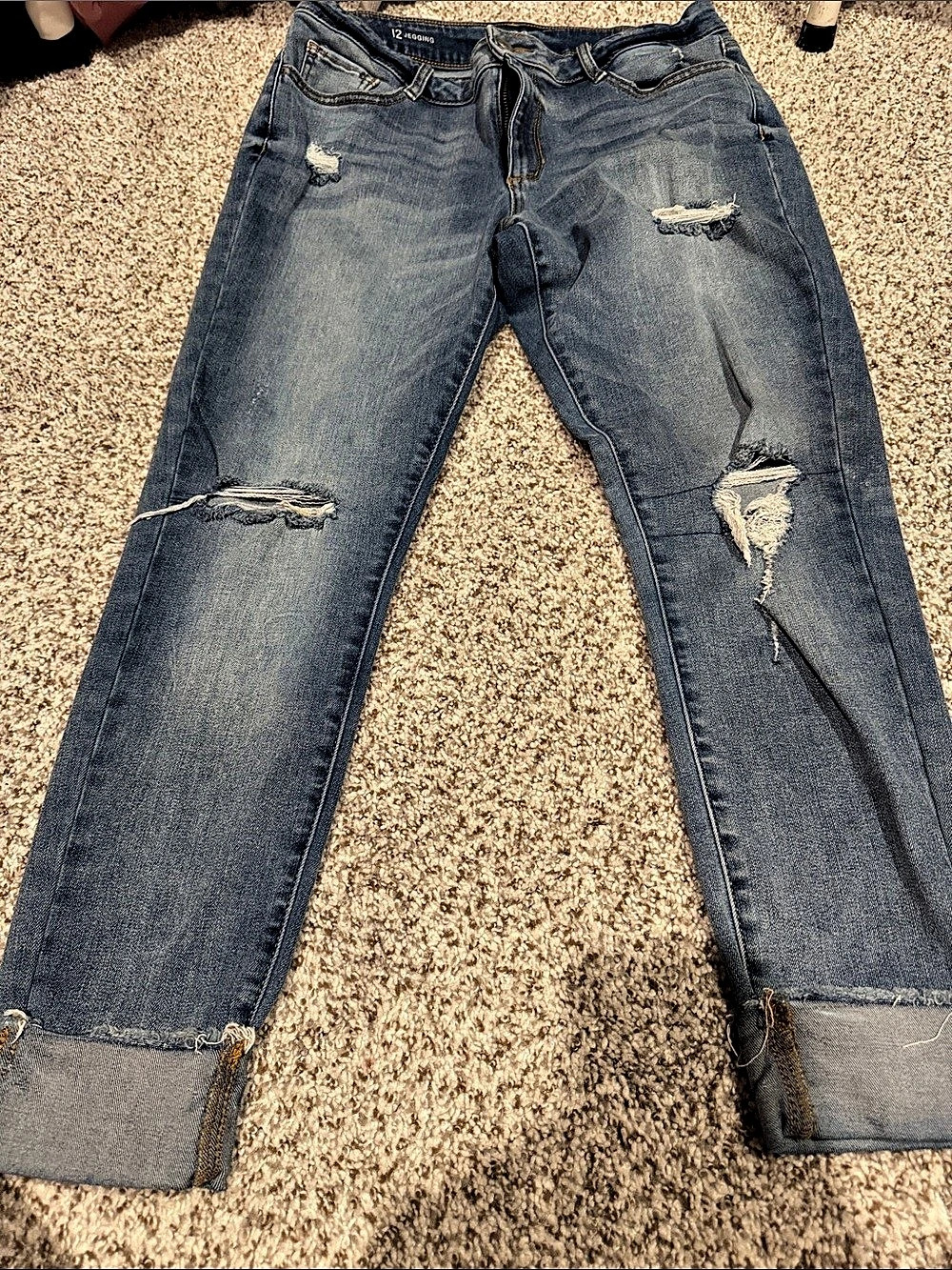 a.n.a Distressed Mid-Rise Jegging Blue Waist 12